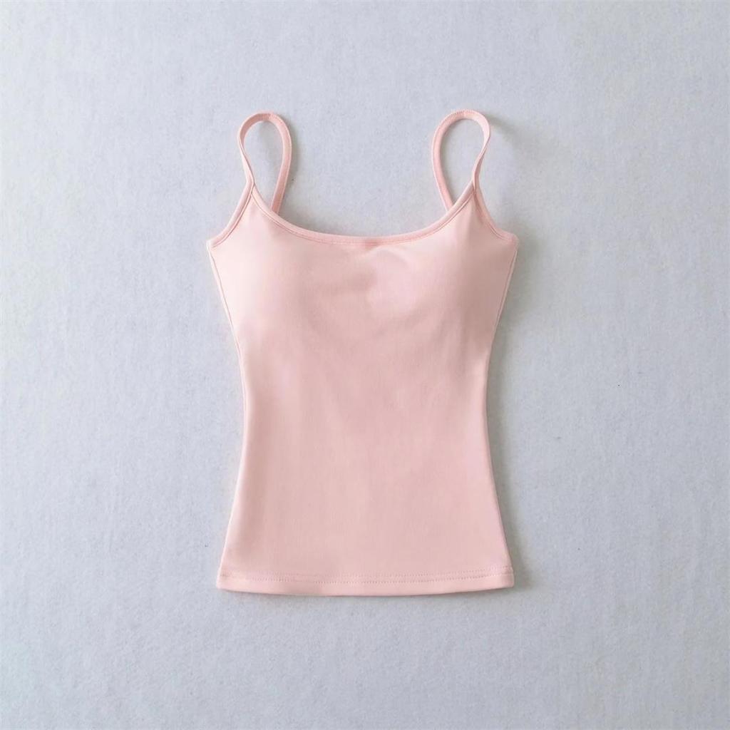 Canottiera da donna con spalline sottili, vestibilità aderente, tinta unita, basic, casual, corta