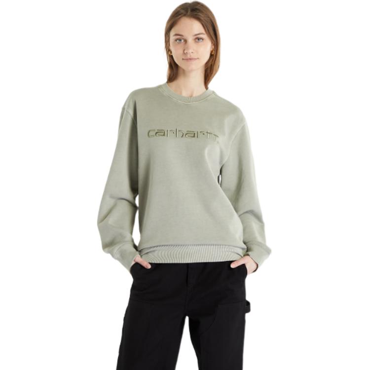 Carhartt WIP SS23 Jednobarevná Mikina s výstřihem a vyšívaným logem Pánská mikina Zelená I031788-1CT-GD