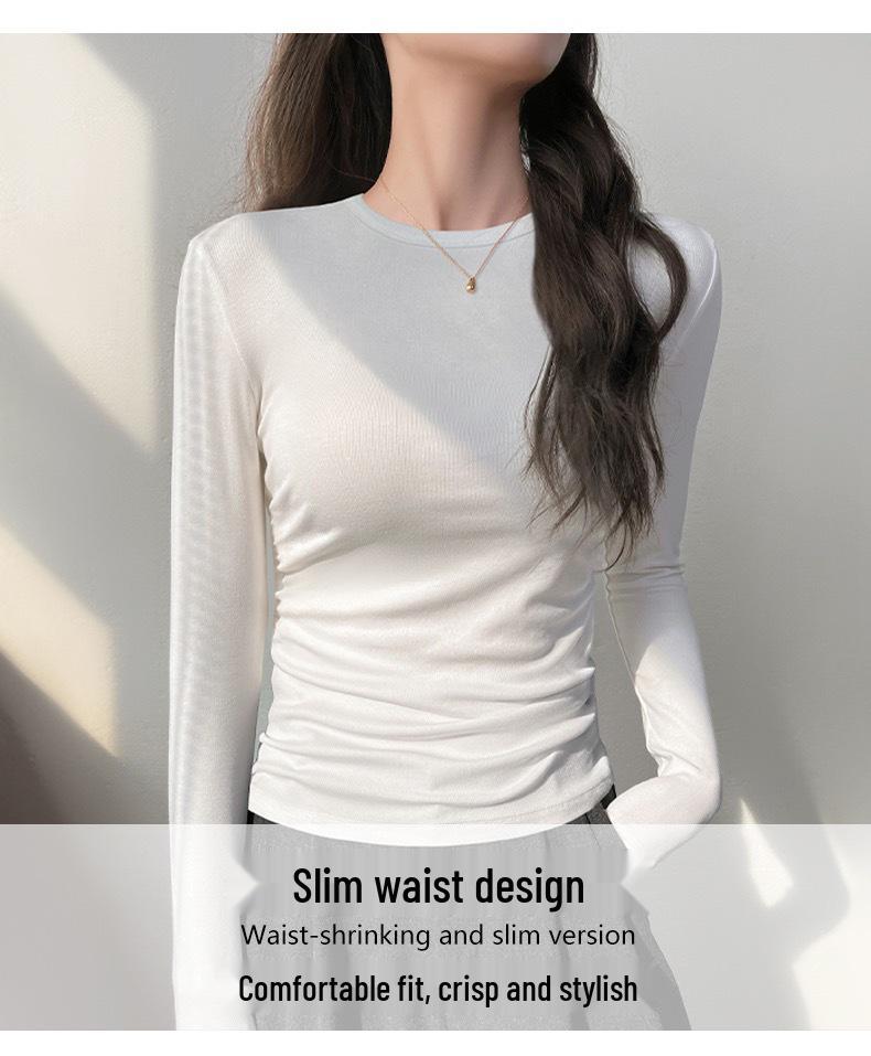 2025 Autumn/Winter Women's Solid Color Slimming Long Sleeve Round Neck Base Shirt