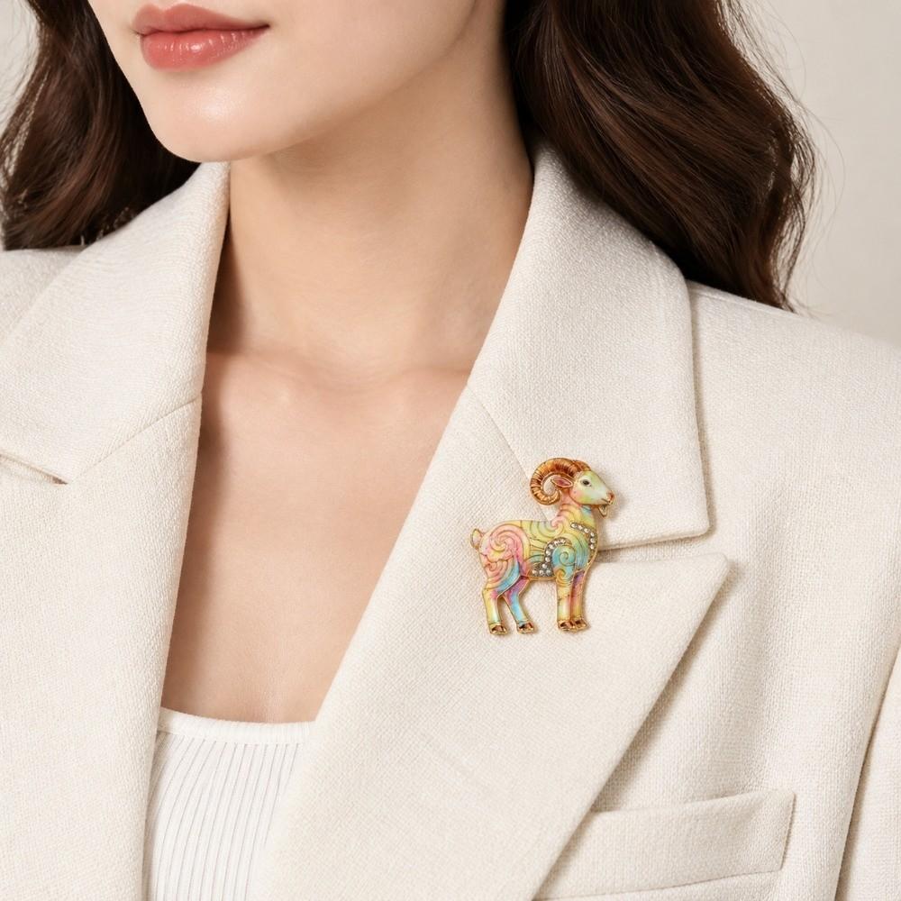 Beautiful Goat Enamel Brooch -inlaid Rhinestone Brooch Trendy Animal Pin  Wedding