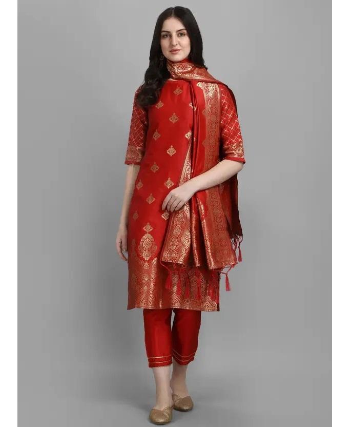 Damen Design Partywear Oberteil Tunika Baumwolle Seide Salwar Kameez Kurti Hose Dupatta Set