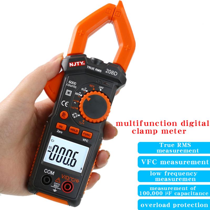 

NJTY 208D Electrician AC/DC Clamp Meter Digital Multimeter Display AC/DC Current High Precision Clamp Meter