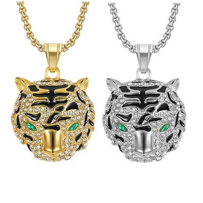 Tendance Mode Bijoux 2026 Pendentif Tête de Tigre Incrusté de Zircon Collier Accessoires de Bijoux pour Homme