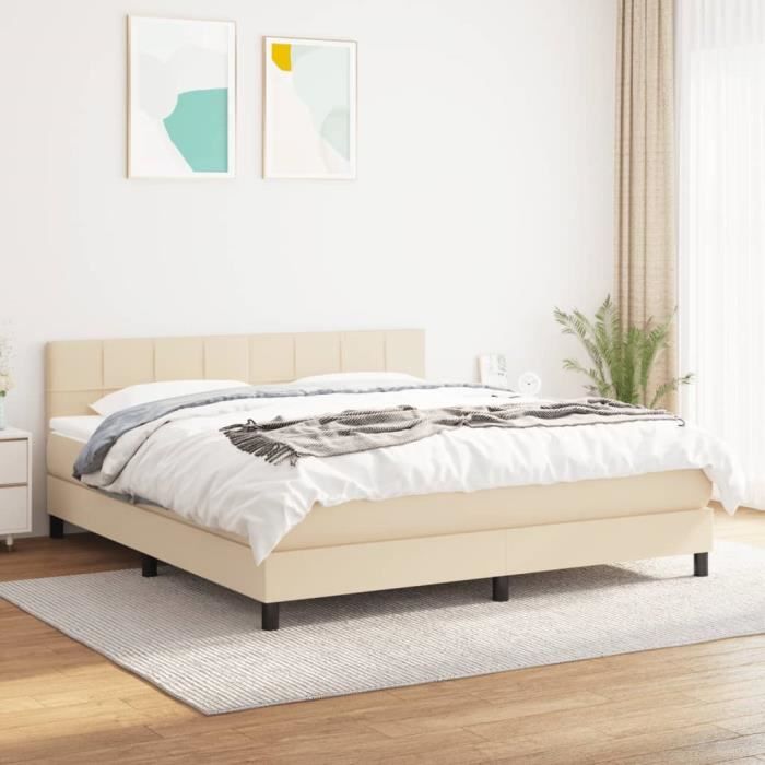 3140070 vidaXL Lit à sommier tapissier avec matelas Crème 160x200 cm Tissu