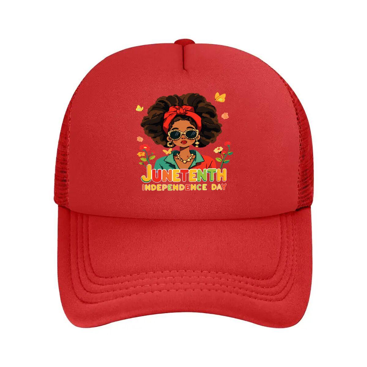 June nth Independence Day Black Women Afro Floral Graphic  Mesh Baseball Cap Hip Hop Adjustable