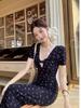 French Blue Vneck Lace Floral Maxi Dress With Slim Fit For Summer 2026