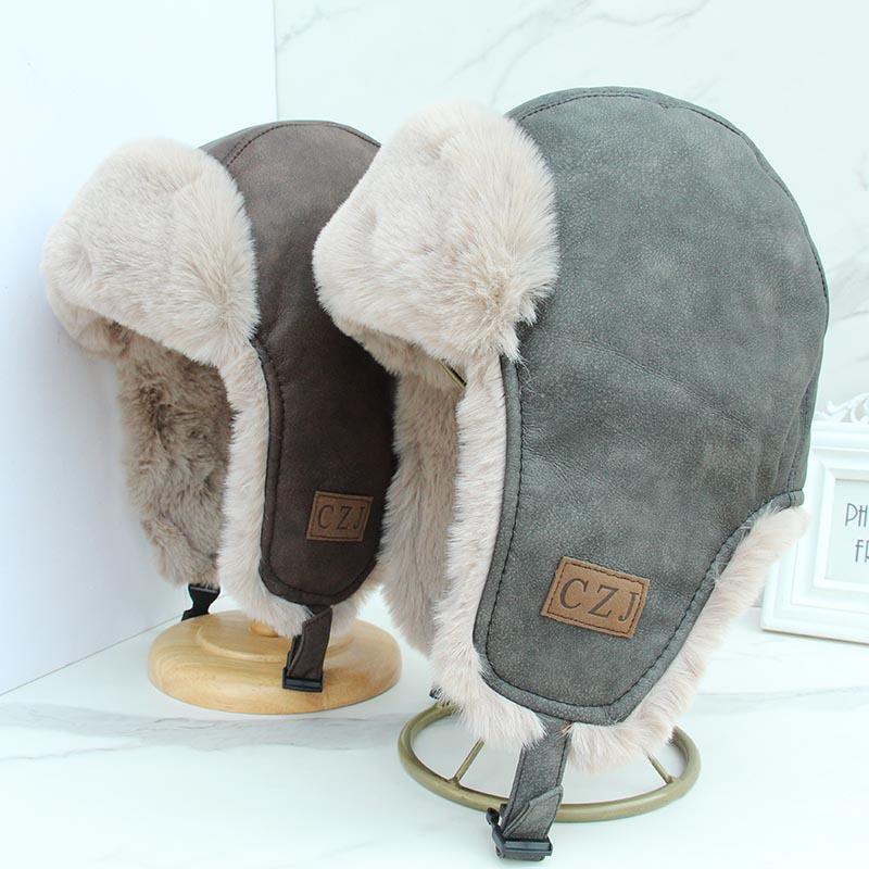 Lei Feng Hat Women's Autumn and Winter Thickened Plush Hat Delicate and Soft Pu Leather Ear Protectors Cycling Pilot Hat Men
