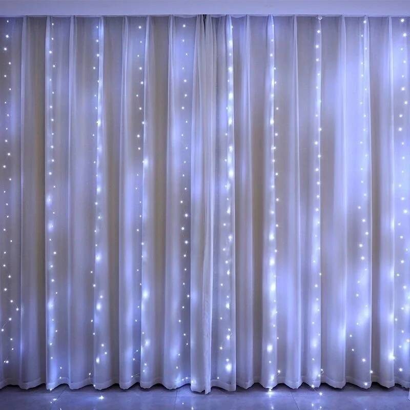 Christmas Curtain LED String Lights Garland Festival 8 Modes USB Remote Control Holiday Wedding Fairy Lights for Bedroom Decor