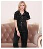 Ice Silk Women's Pajama Set - Short Sleeve, Long Pants, Faux Silk, Lapel Cardigan, Solid Color, Spring/Summer