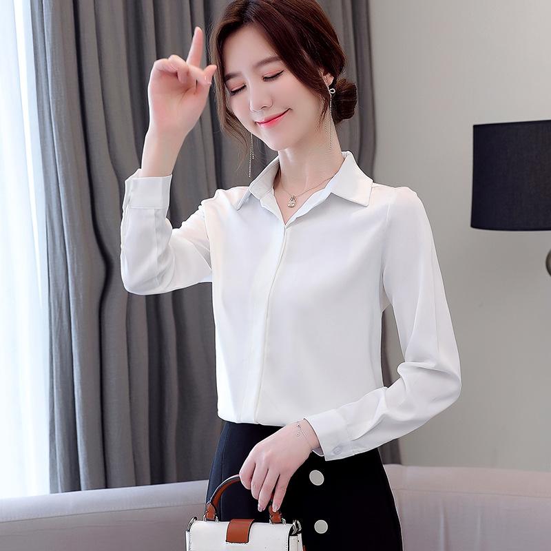 1111 Autumn New Satin Shirt Professional Long Sleeve Top Slim Bottom Lapel Solid Color Shirt Women's Lining