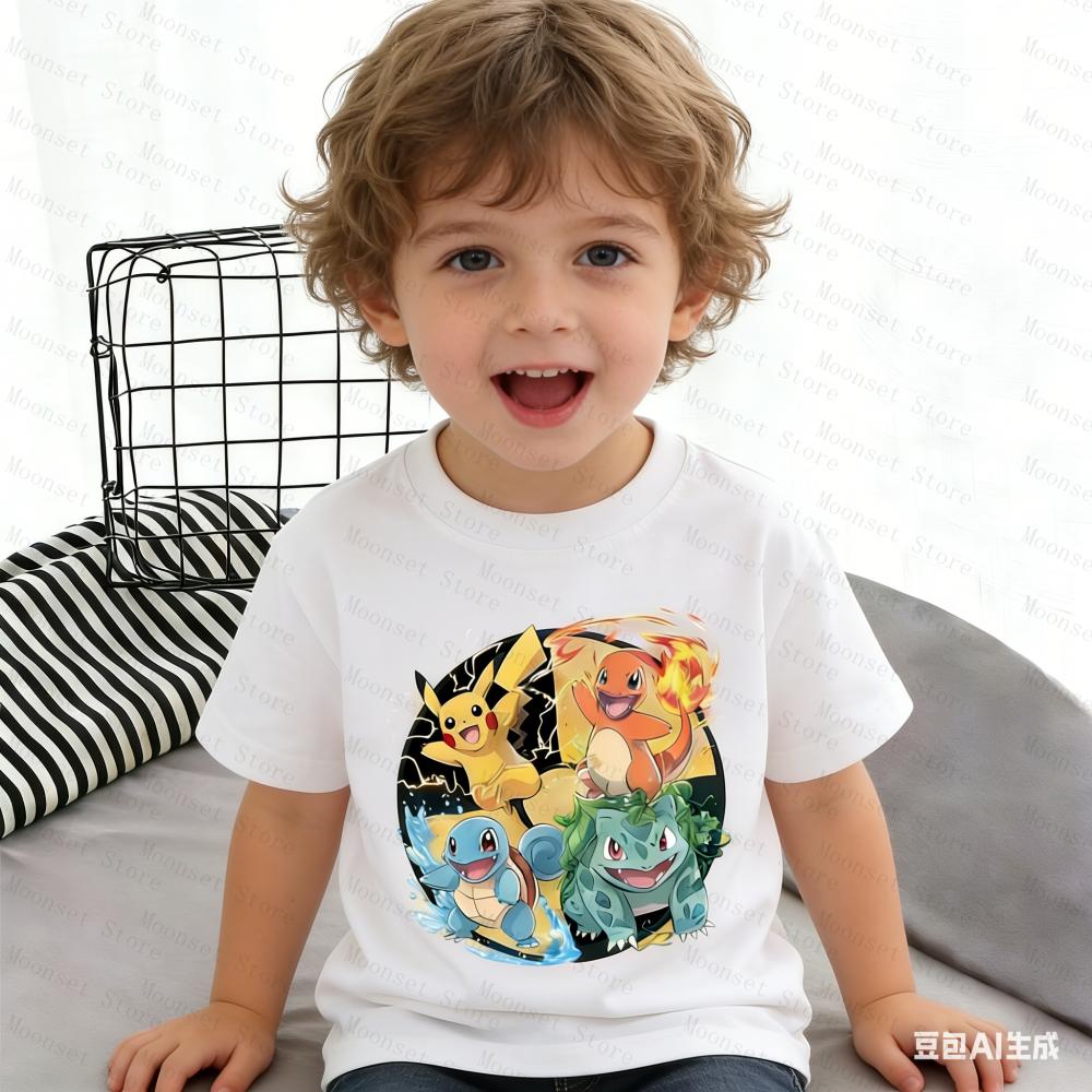 2026 Kinder Pokemon T-Shirt Pikachu Glumanda Herrenhemden Damen-T-Shirts T-Shirt Jungen Mädchen Sommer Kurzarm Erwachsene Freizeit-Oberteile