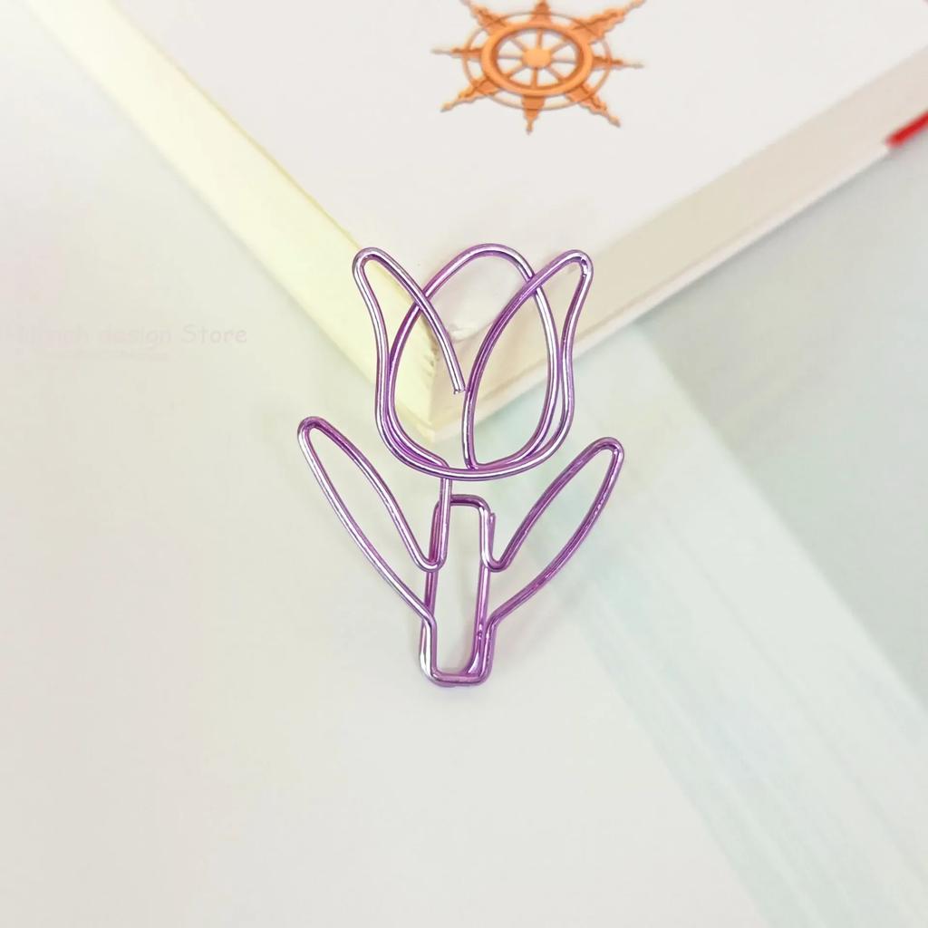 10PC Tulip Paper Clips Kawaii Notebook Planner Bookmarks Korean Stationery Tickets Photo Clips Office Supplies Bookmark Folder