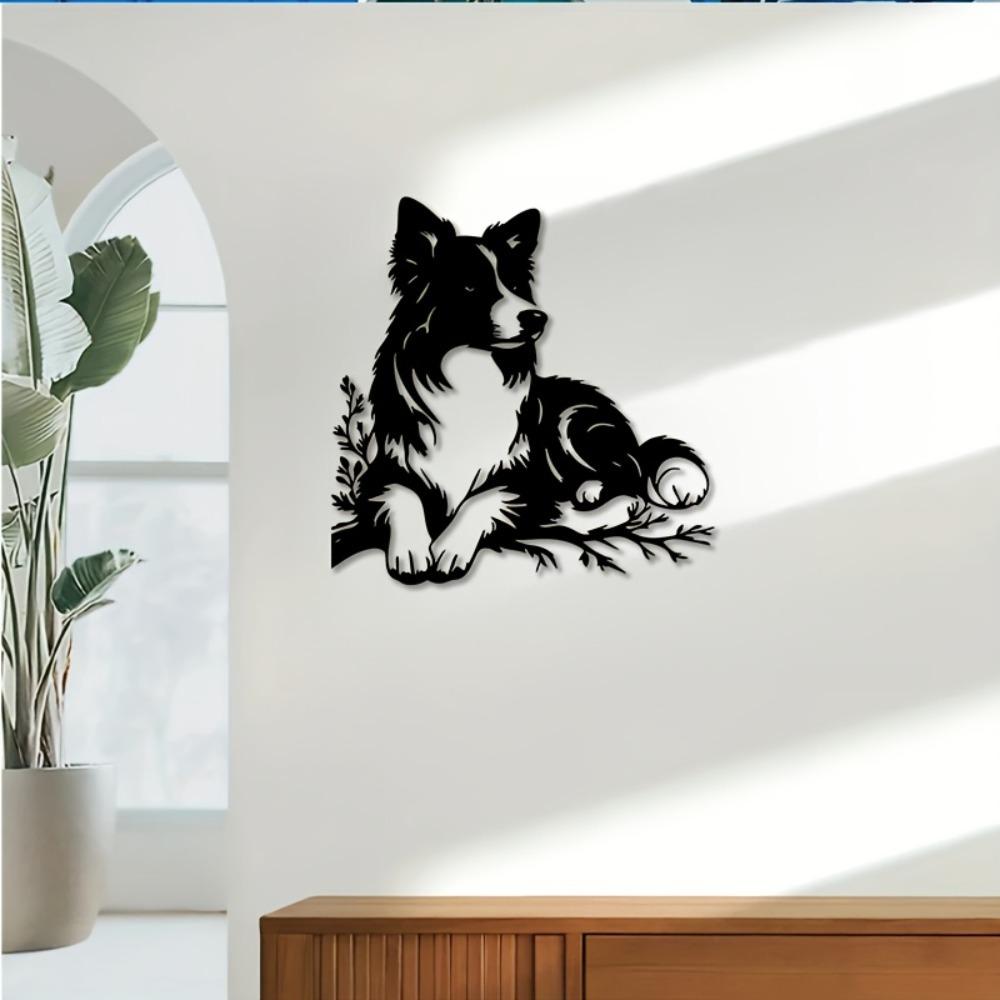 Eisen Wandkunst Border Collie Hund Skulptur Metall Haus Garten Dekor Schwarz Weiß