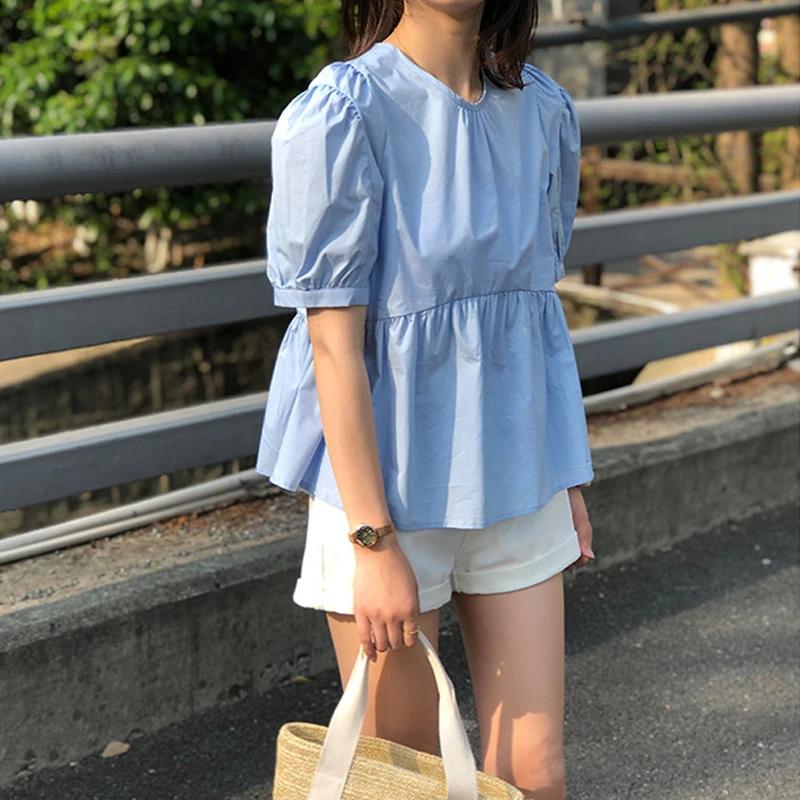 2024 Summer Vintage Womens Shirt Puff Short Sleeve Casual Slim Woman Blouses Cotton White Shirts Tops Female Blusa Mujer 14375