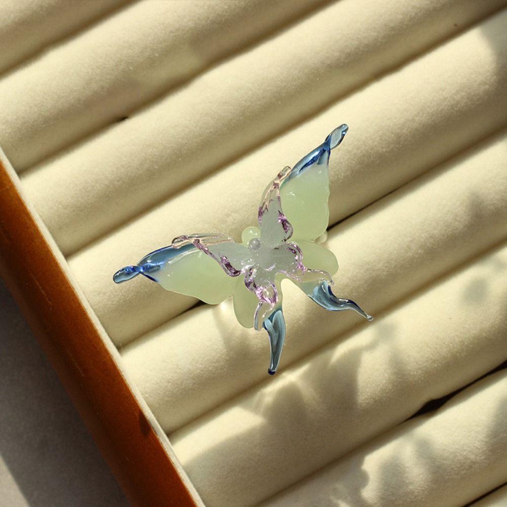 Exquisite Colorful Flower Ring Handmade Chinese Dragon Ring Aesthetic Glaze Butterfly Ring  Girls