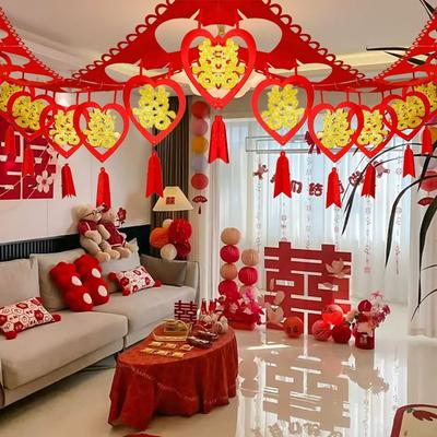 Chinese Style Wedding Decorations DIY Non-woven Wall Ornament Traditional Spring Festival Home Decor Wedding Room Sticker
