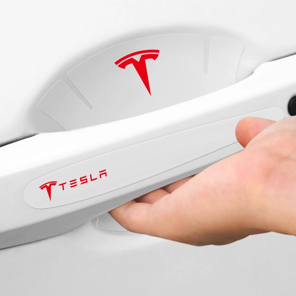Car Sticker 2025 New Tesla 4/8Pcs Car Door Handle Guard Sticker Door Bowl Badge Auto Accessories For Tesla Model 3 Y S X 2017-20