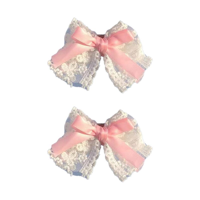 

1 пара заколок для волос с косами для горячих девушек, заколки для волос в форме банта с кружевной лентой, заколки для волос с хвостиком, заколки для волос для девочек-подростков розовый