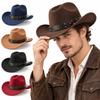 Faux Suede Wide Brim Hat Bull Head Rivet Faux Suede Hat Fashion Western Cowboy Hat  For Men Women