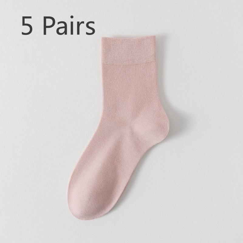 5 Pairs of Female Spring and Summer Mesh Breathable Sweat Absorbing Antibacterial Tube Socks