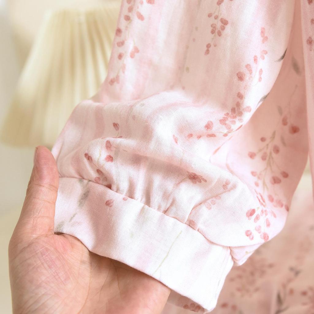 Damen Kimono Pyjama Set aus reiner Baumwolle – Langarm & Hose für Frühling/Herbst, für drinnen/draußen