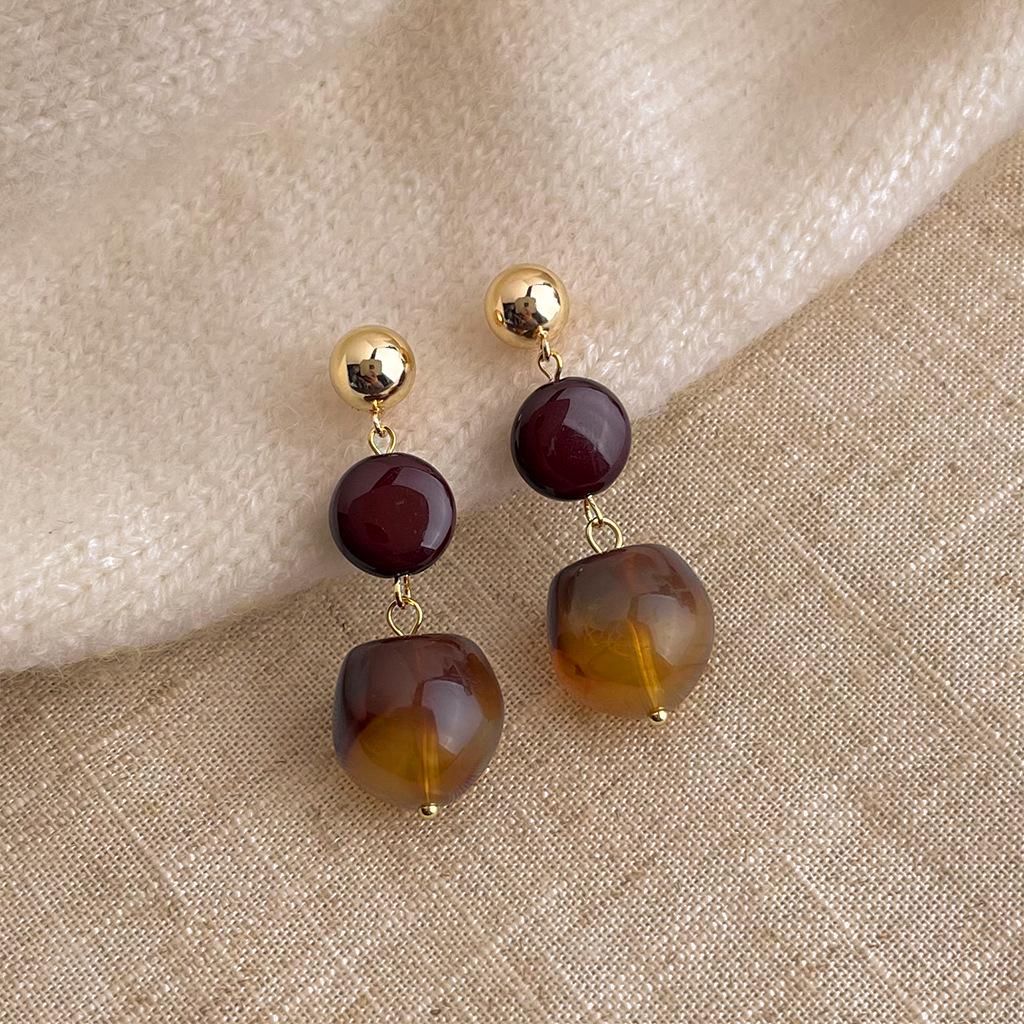 Autumn/Winter Gradient Geometric Tassel Earrings - Retro Artistic Style for Women