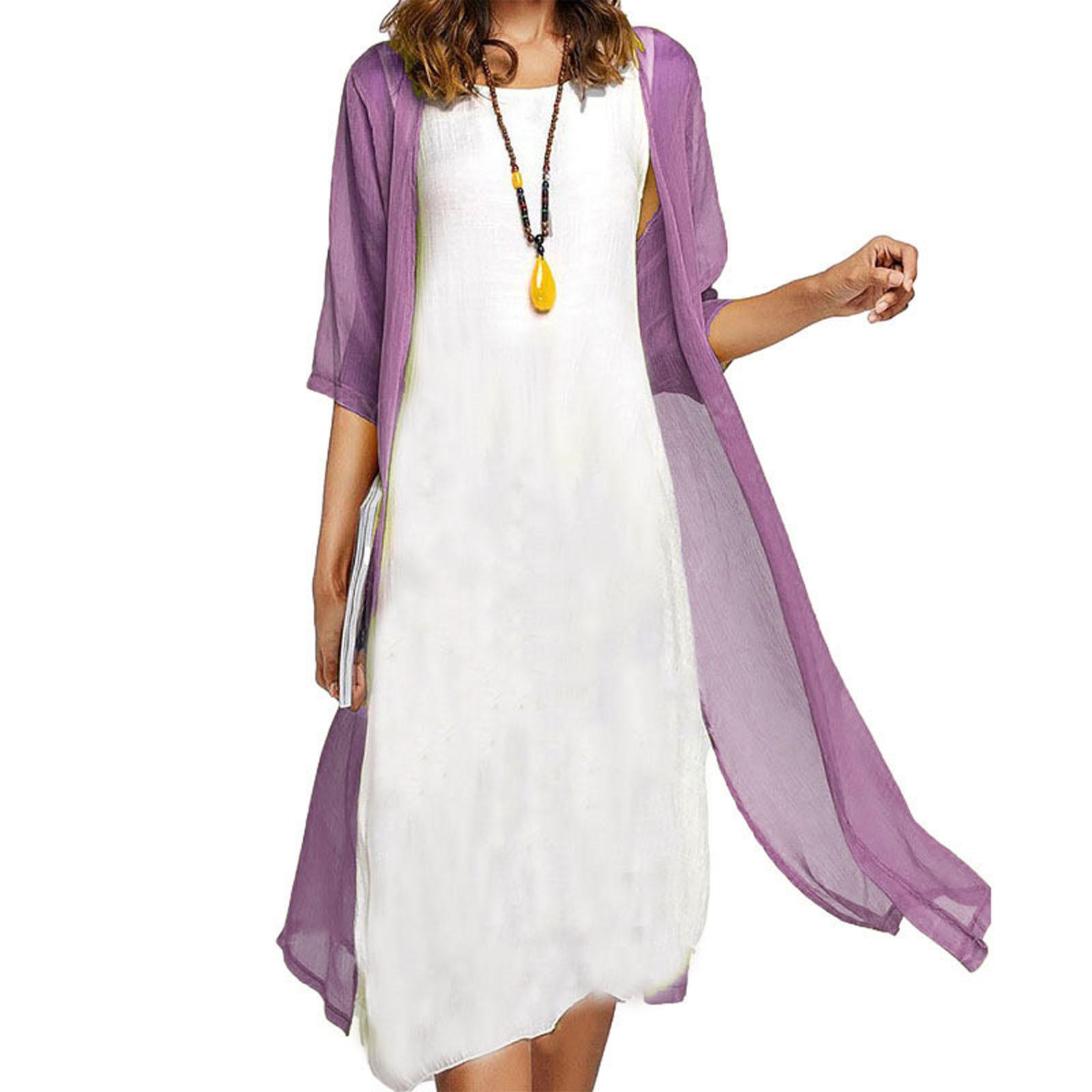 

Женский повседневный модный однотонный жилет с круглым вырезом, свободное платье с рукавом миди, длинная туника, комплект из двух предметов M фиолетовый