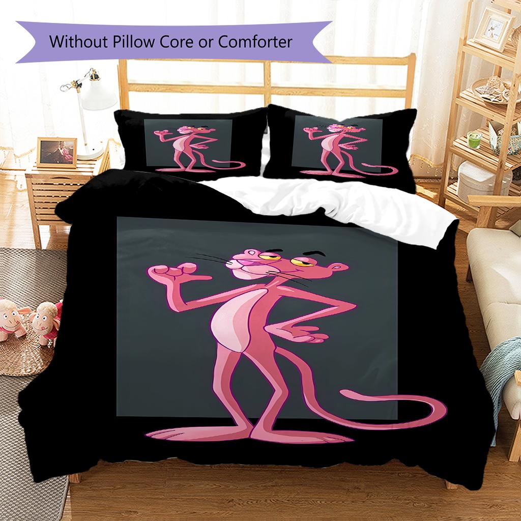 Pink Panther Muster Bettwäsche, Steppbett Set Bettbezug Kissenbezug Zuhause Geburtstagsgeschenk (1 Bettbezug + 2 Kissenbezüge, ohne Füllung)