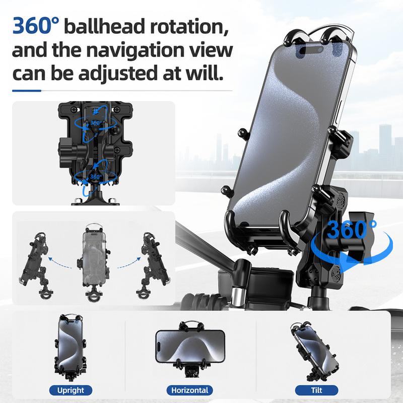 Motorcycle Bike Phone Holder w/ Shock Absorbe Handlebar M8 M10 Rearview Mount for 4.7-7.1 inch Shockproof Mobile Phone Stand
