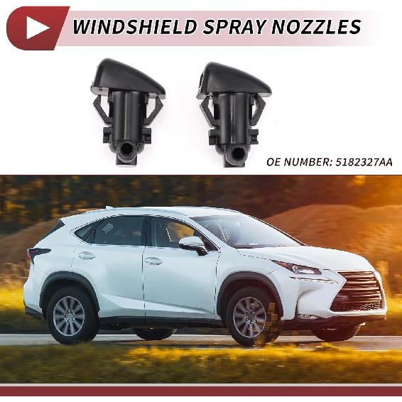 2pcs Windshield Washer Nozzle for Dodge Charger 2011-2018 for Chrysler 300 Front Windshield Spray Nozzles Wiper Spray Washer Jet No.5182327AA Black