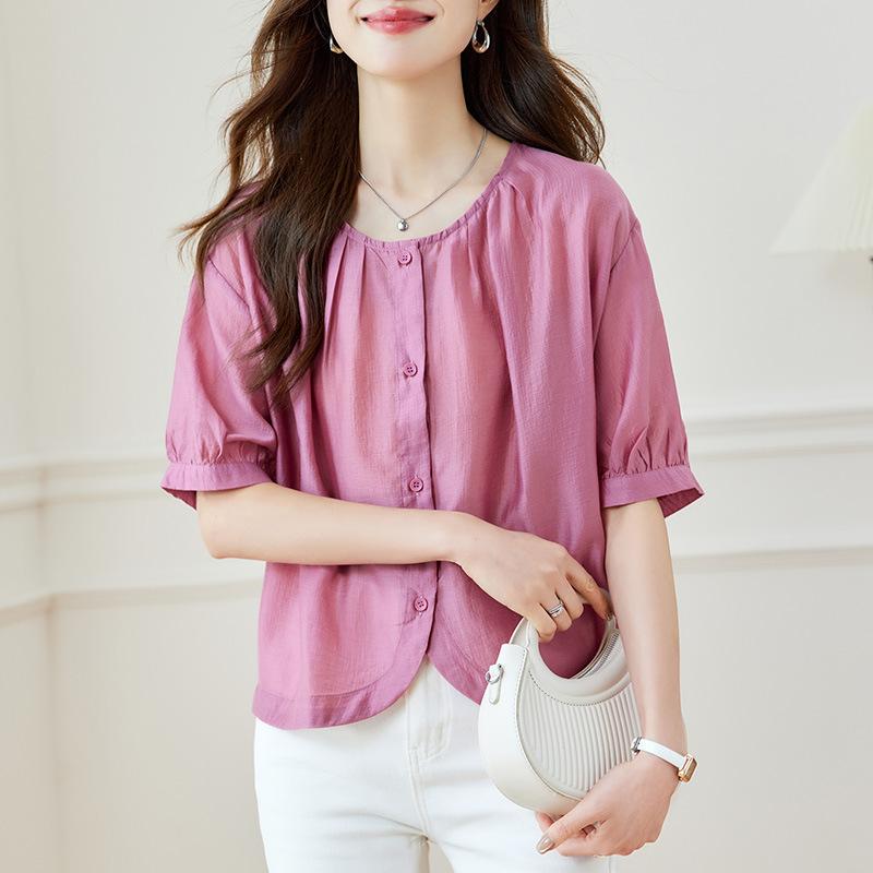 Short-sleeved Shirt Summer Five-quarter-sleeved Loose and Thin Casual Versatile Top