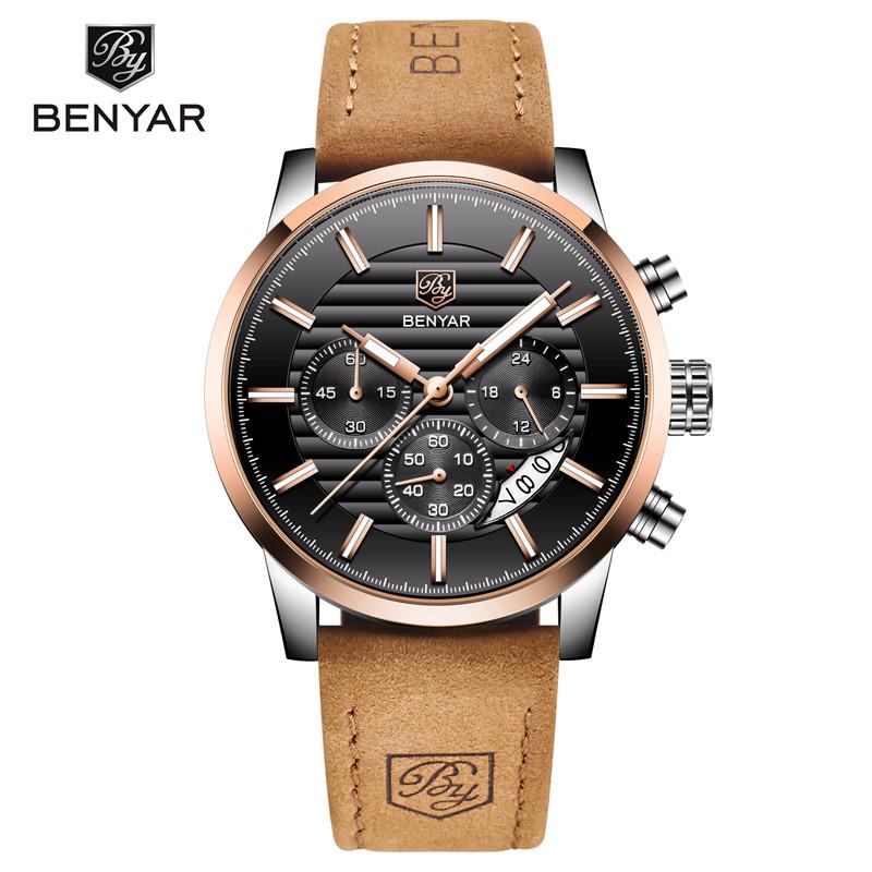 BENYAR Watches Men Top Luxury Brand Chronograph Sport Man Watch Military Leather Clock Quartz Wristwatch Relogio Masculino 5104
