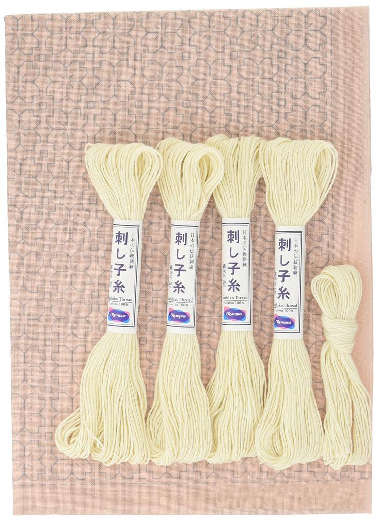 Olympus Sashiko Flower Cherry Blossom 33cm x Kit, Single-Stitch Dishcloth, Design, Approx. 33cm, SK-365