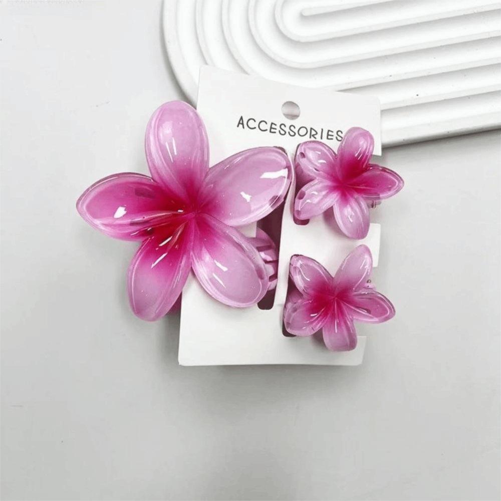 3Pcs/Set Hawaiian Flower Colroful Gradient Hair Claws Ponytail Cip Plumeria Flower Shark Clip Barrettes Hairpins For Women Girl