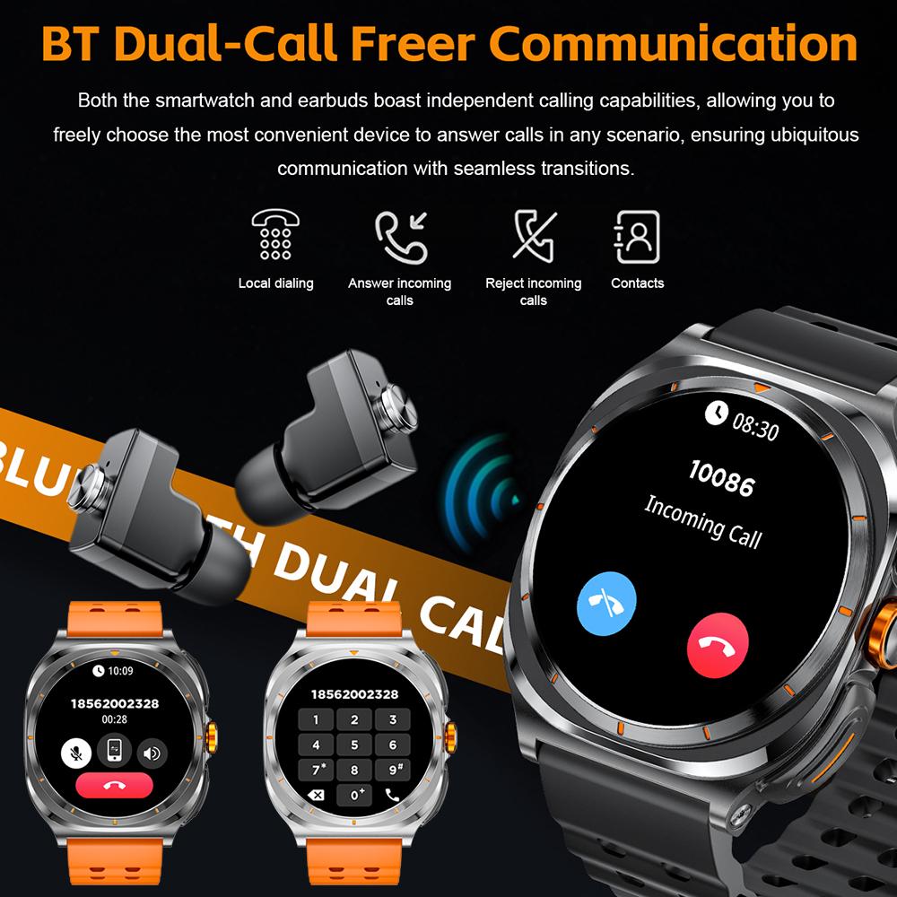 2025 New TWS 2 In 1 Smart Watch Watch 7 Ultra with Wireless Headset Bluetooth Call Men Outdoor Sport Music Smartwatch forAndroid IOS