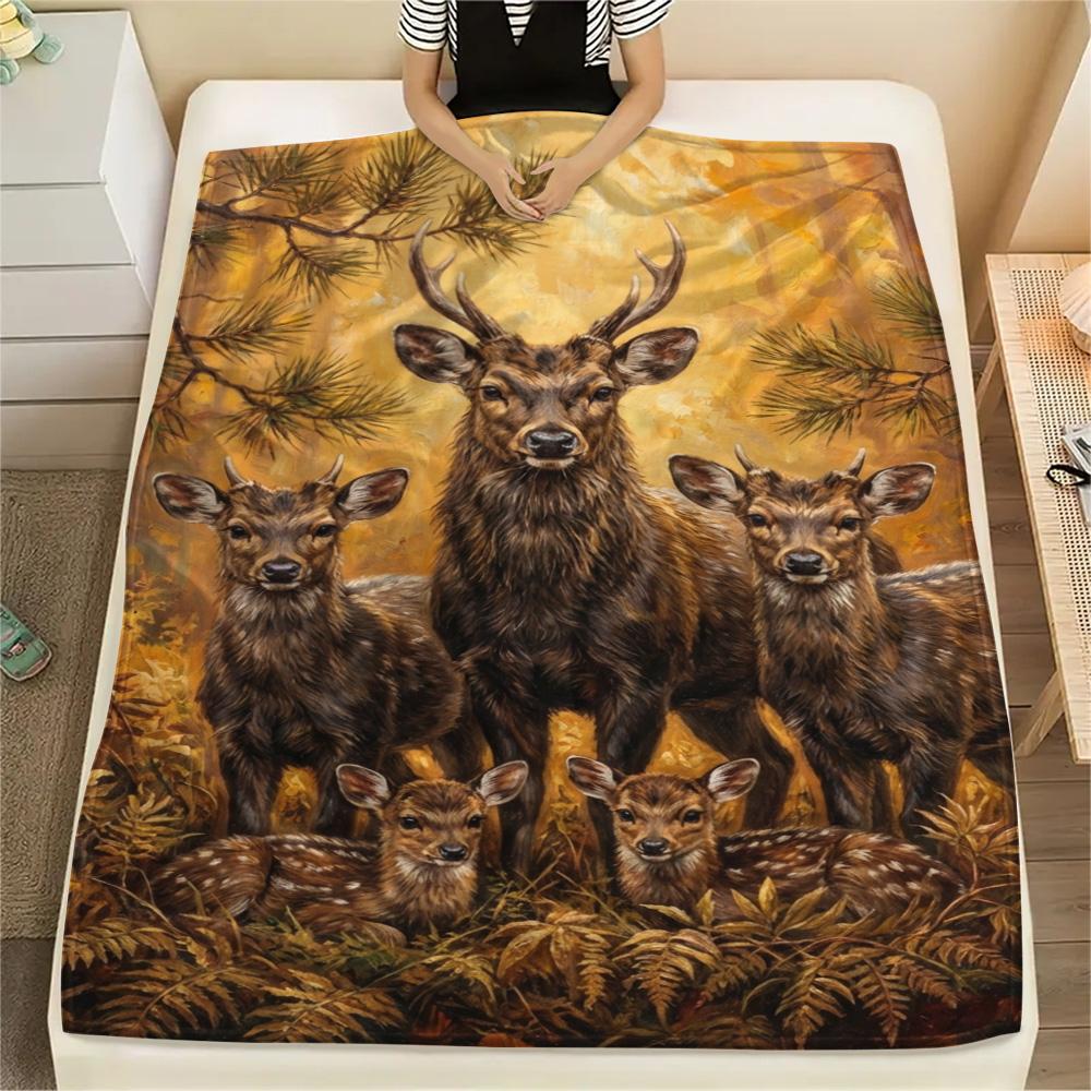 1PC Realistic illustration Print FlAannel Blanket, High quality Comfortable for All Seasons, Home Decor, Warmth and Comfort