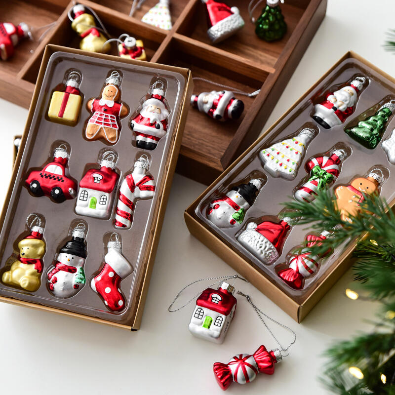 Creative Glass Painted Christmas and New Year Ornaments with Santa Claus and Snowman Figures for Tree Hanging Home Holiday Decorations