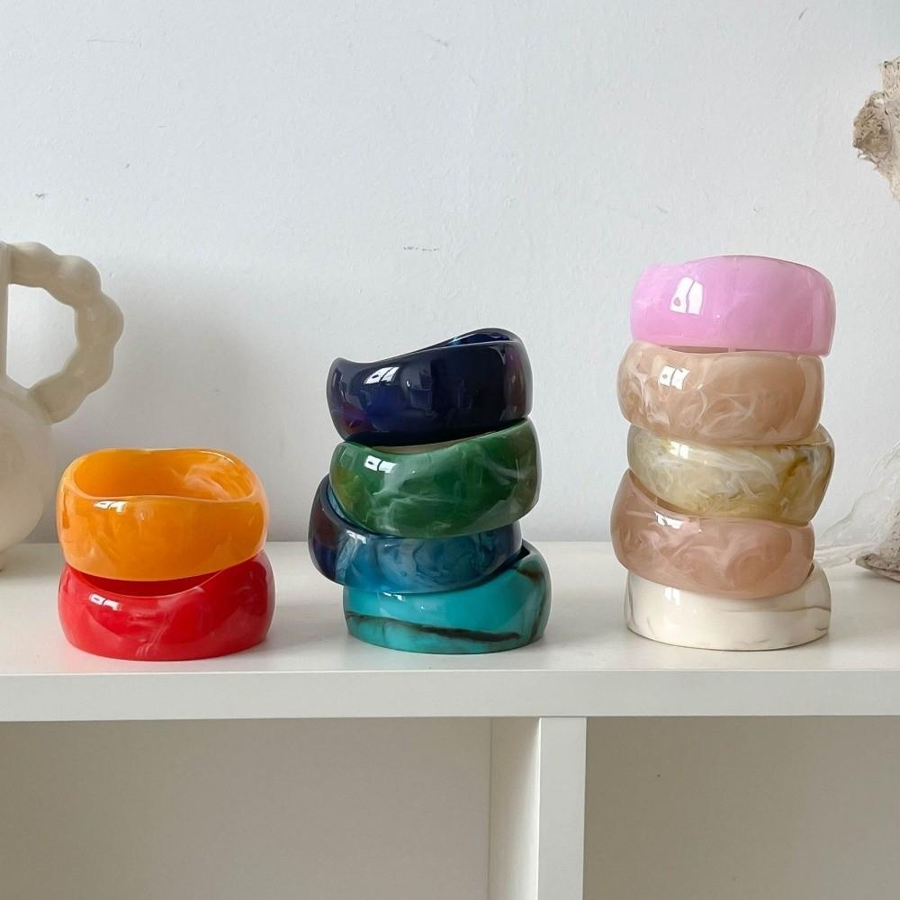 Smudged Wide Chunky Bangle Marbling Cuff Bracelet Vintage Irregular Resin Bracelet Gifts