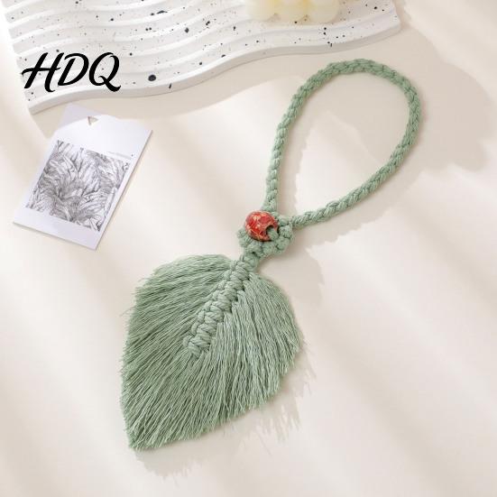 Rental Friendly Curtain Accessory Braided Leaf Tieback Boho Cotton Rope Holder Fringe
