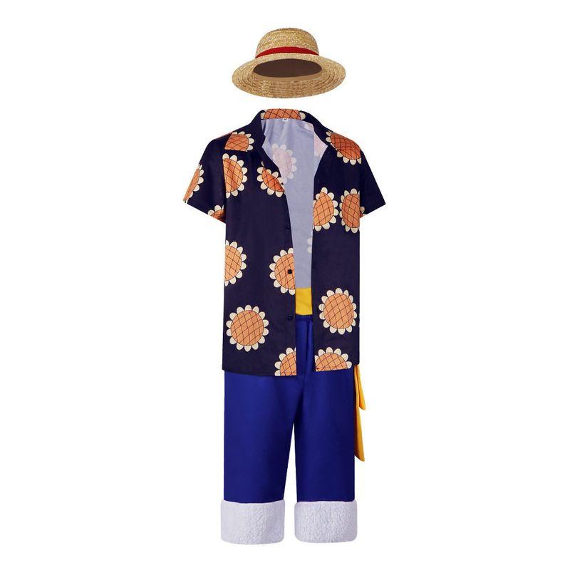 One Piece Cosplay Outfit Luffy Style Sunflower Short-Sleeve Casual Shirt Cosplay Costume Stage Performance Outfit