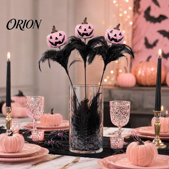 Halloween Wall Decorations Decoration, Skull Pumpkin Vase Insert, Gothic Ghost Feather Flower Theme Decor Arrangement, Spooky Dark Centerpiece