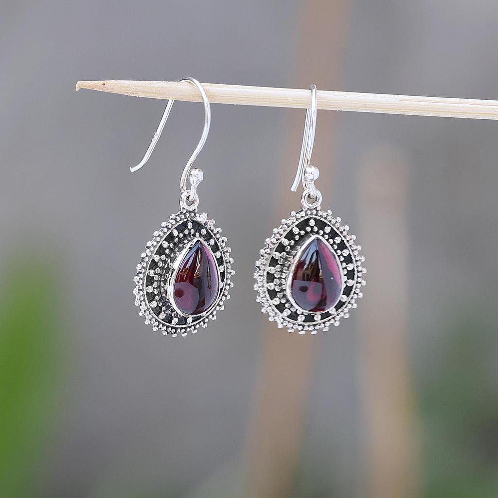 925 Sterlingsilber Handgefertigter Schmuck Granat Silber Damen Hängeohrring