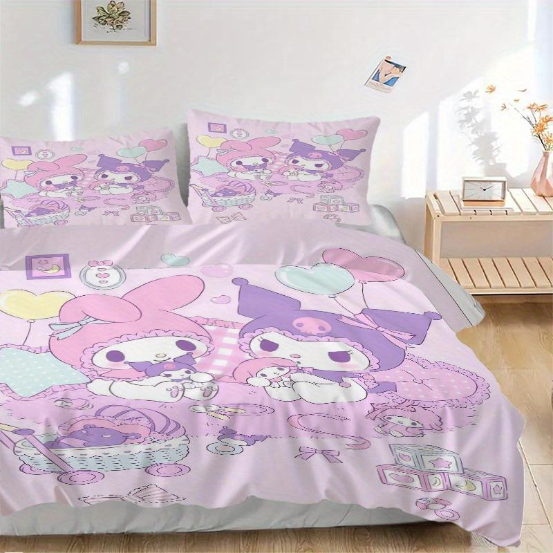 

3pcs Casual My Melody & Kuromi Bedding Set - 1 Soft Quilt Cover + 2 Pillowcases, Suitable for All Seasons.W018 135x200cm
