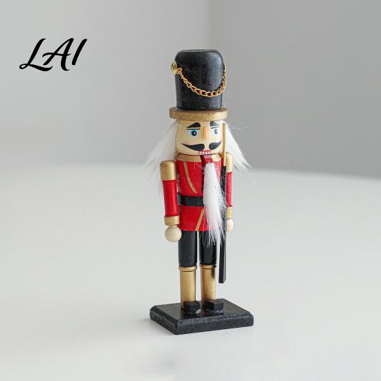 Decorative Wooden Nutcracker Soldier Figurine Handcrafted Solid Wood Christmas Tabletop Ornament Holiday Table Decor for Desk And Bookshelf