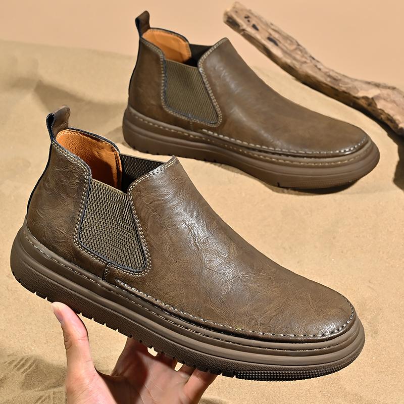 Fashion New Casual Leather Mens Chelsea Boots Fashion Brand Male Motorcycle Boots Comfortable Men High Top Shoes Handmade Elegant Botas