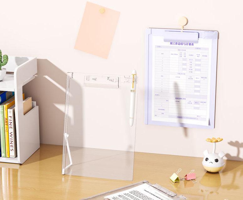 Stand-Up Acrylic Clipboard: A4 Exam Paper Pad, Student Desk Writing Board with File Holder (Blue,A4)