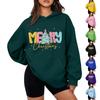 Damen Weihnachtsdruck Kapuzenpullover Lässiger Pullover für Feiertage Winterbekleidung