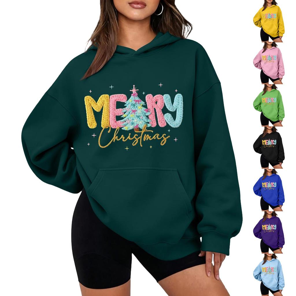 Women's Christmas Print Hooded Sweatshirt Casual Pullover for Holiday Winter Wear