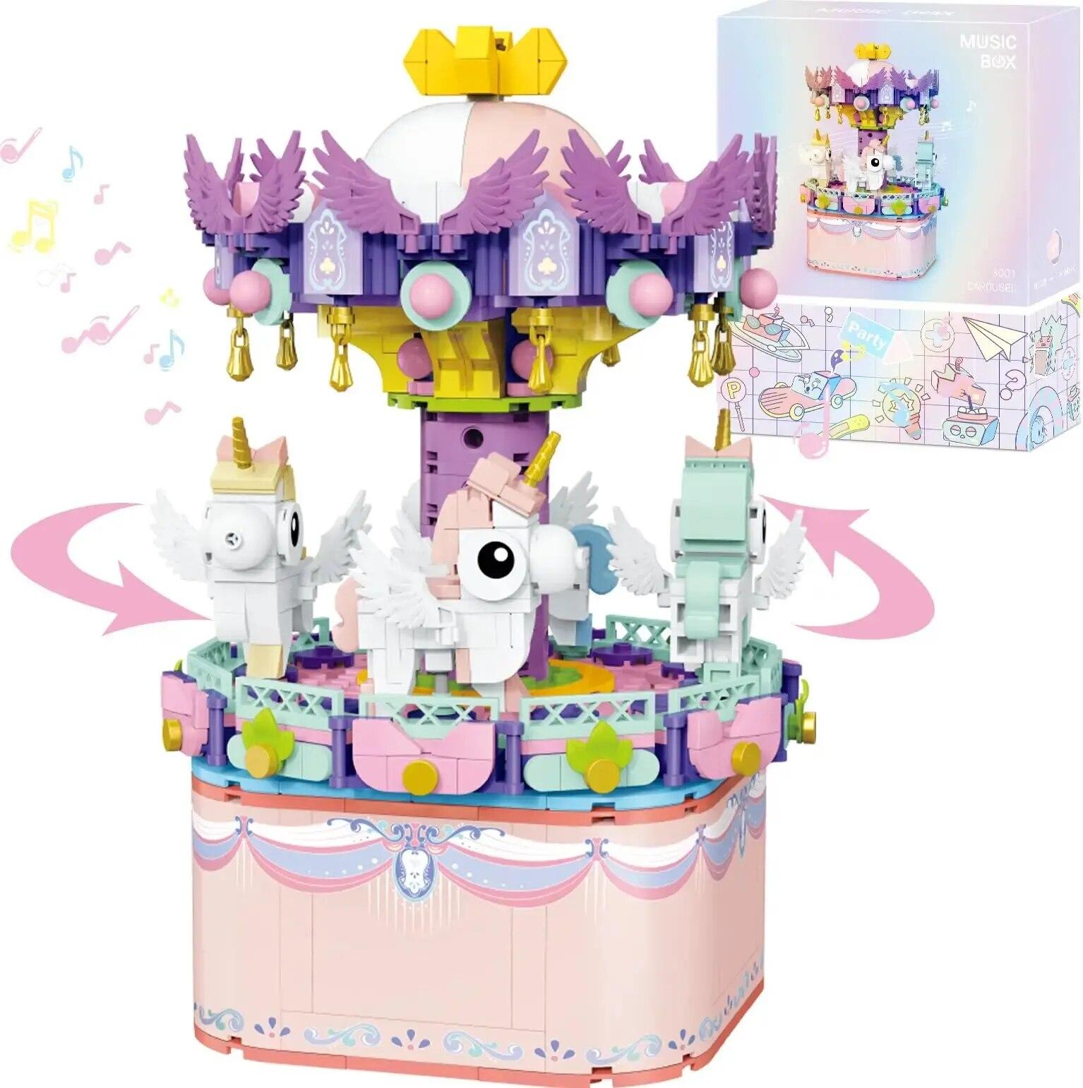 

Музыкальная шкатулка, вращающаяся карусель, строительный блок «сделай сам» для девочек и мальчиков, 874 шт., STEM Construction Christmas для взрослых с коробкой