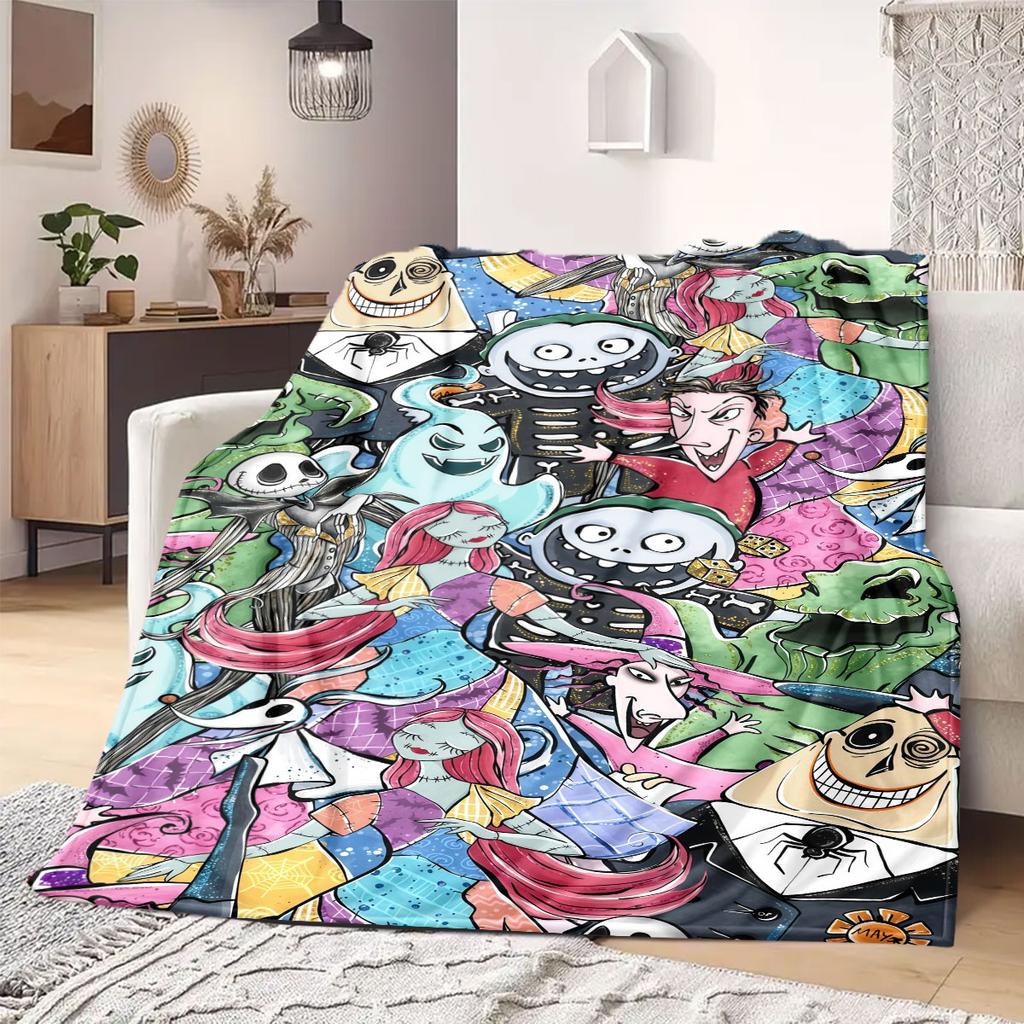 Jack Sally Cartoon Flannel Blanket for Bedrooms Sofas Beds Chairs Travel Picnics Print Home Decor Gift